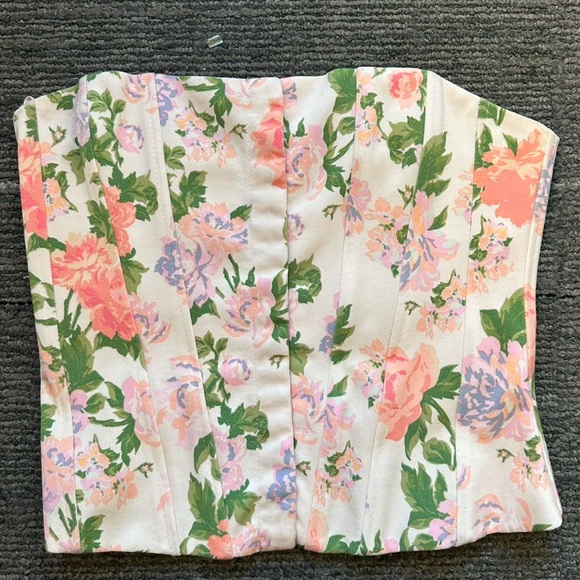 Zara Tops - Zara Floral Strapless Corset Top in White, Pink, Green